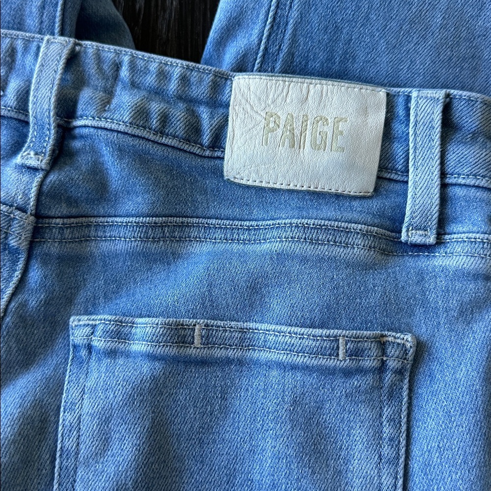 PAIGE Colette Anthropologie Blue Mid-Rise Raw Hem Denim Capri Jeans, Size 28 - Picture 14 of 14